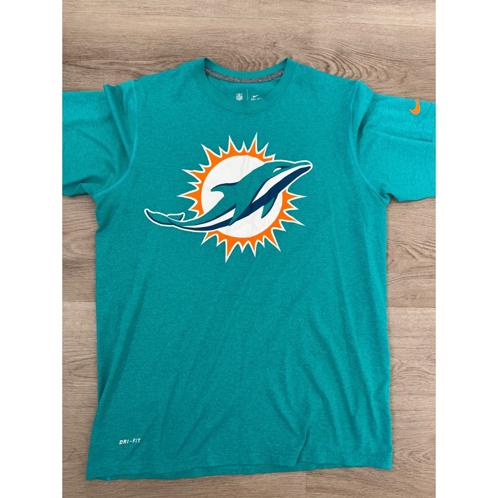 Nike NFL Miami Dolphins Dri-FIT T-Shirt Mens Large Teal Aqua Heather Logo Tee